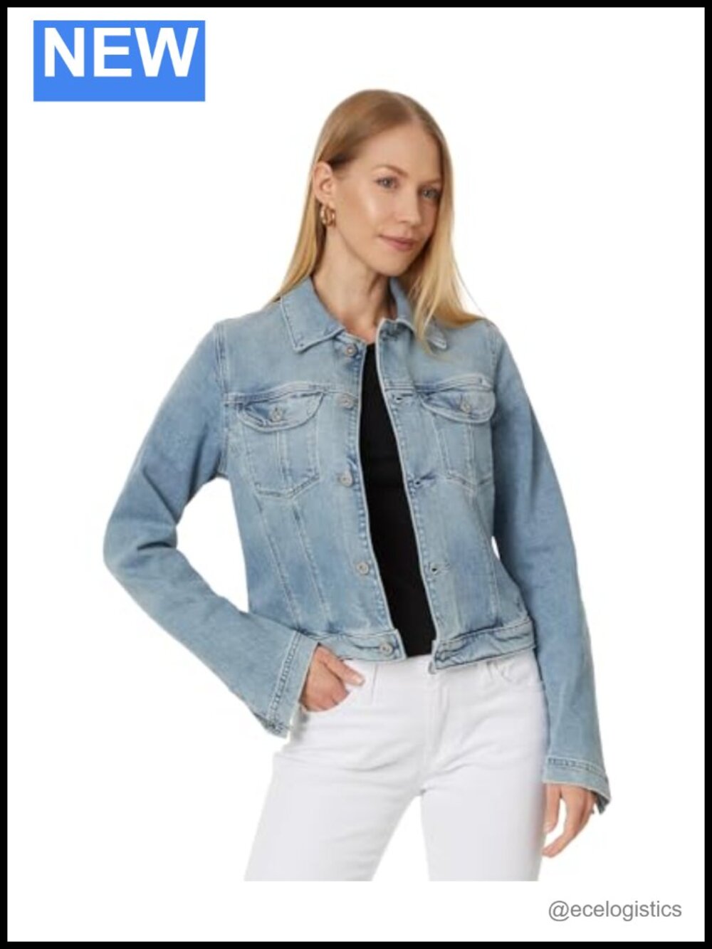 AG Adriano Goldschmied Women's Shrunken Button Jacket Cotton Blend Patch Pockets